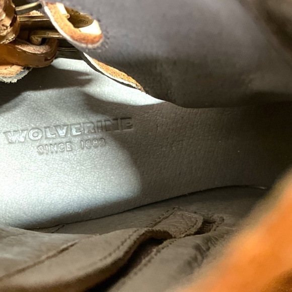 WOLVERINE Genuine Nubuck Leather Open Bootie Inside Zippers in Cognac Sz 7B - Picture 9 of 10
